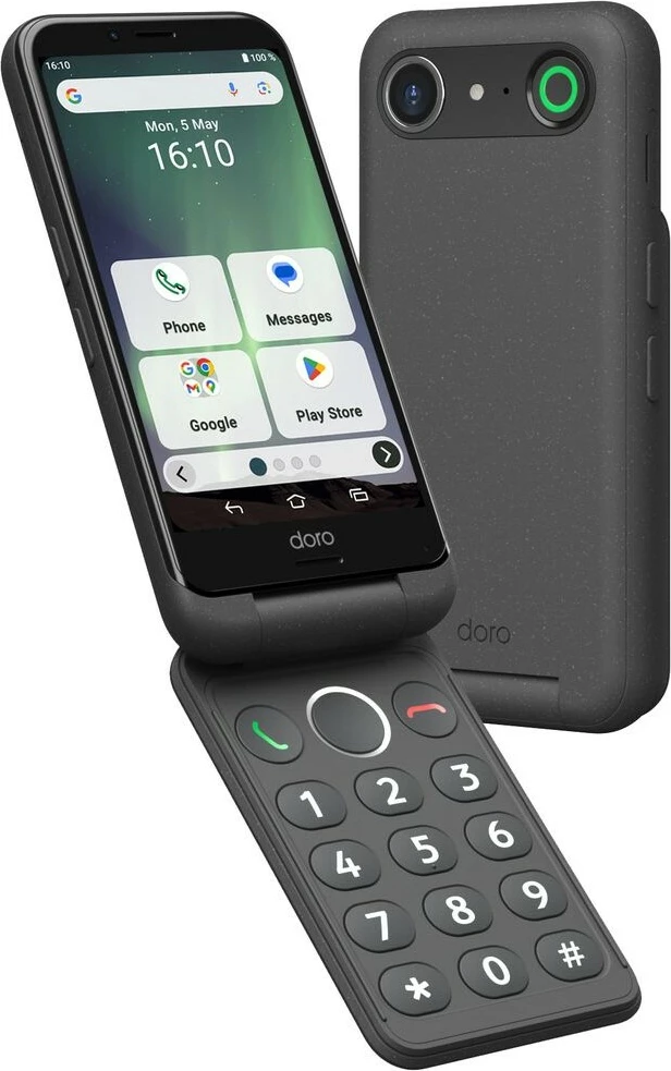 Preprost zložljiv telefon Doro Aurora A20, 4G, 4,5 palca, 3000 mAh, grafit