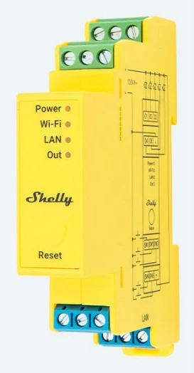 Svetlobni krmilnik Shelly Pro RGBWW PM, pametni rele, Wi‑Fi/LAN/BT, rumen, plastičen
