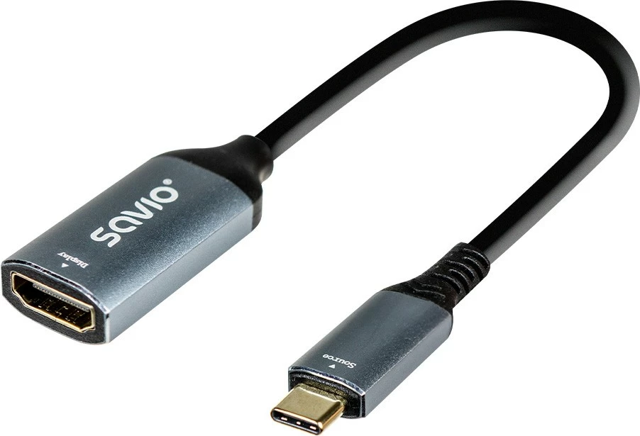 Adapter USB-C na HDMI, Savio AK-78, 4K 60Hz, 15 cm, črn/srebrn