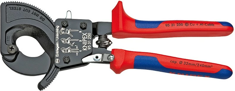 Rezalka kablov 95 31 250 Knipex, jeklo, plastični ročaji, 250 mm, črno/modro/rdeče