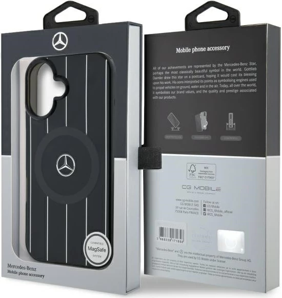 Ovitek za telefon z dvojno plastjo in križanimi črtami MagSafe za iPhone 16, črn, Mercedes MB
