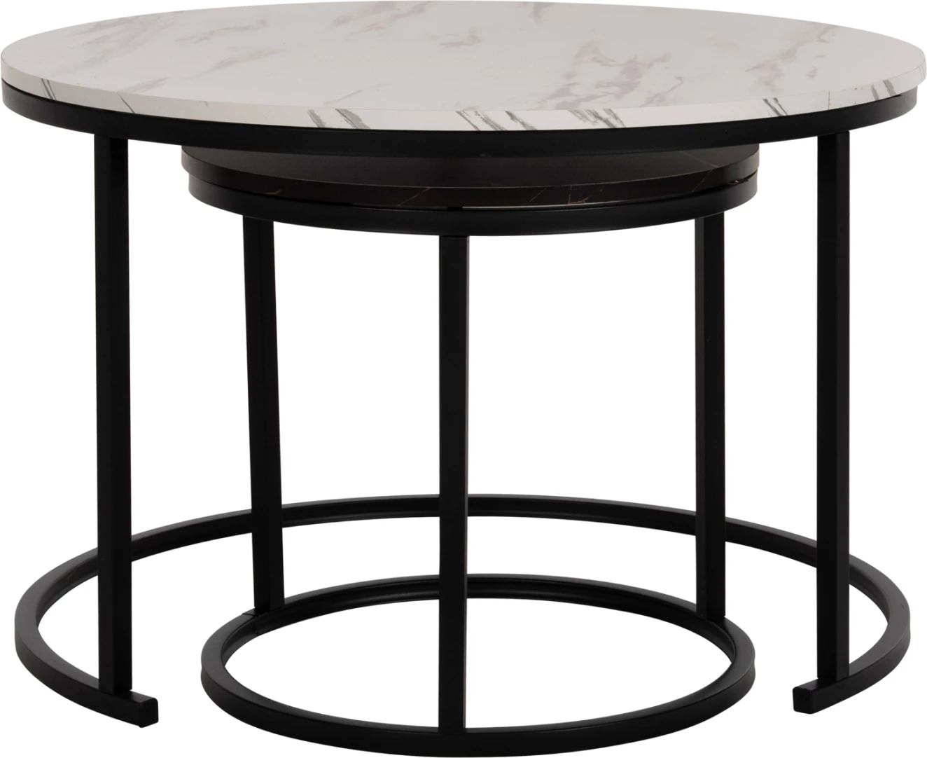 Klubska mizica FH8763.14 2-delni set MDF v videzu marmorja mešane barve s črnimi nogami Φ80-Φ48cm