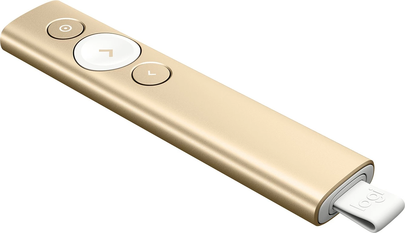 Prezenter (prezantues) Bluetooth/RF Logitech Spotlight, USB, 30 m, zlata
