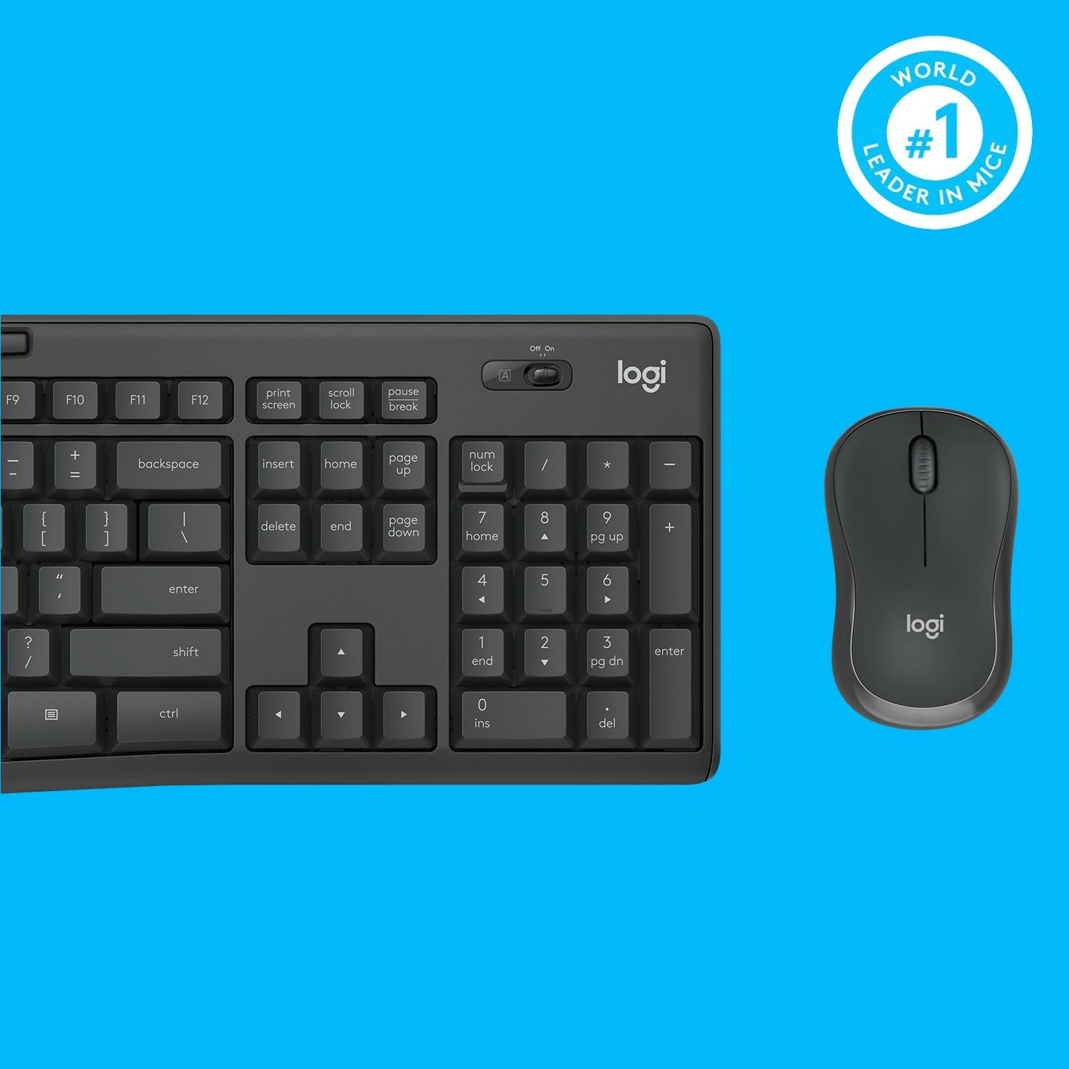 Tih komplet tipkovnice in miške Logitech MK295 Silent Wireless, polna velikost (100%), žična, USB, QWERTY, grafit, miška vključena