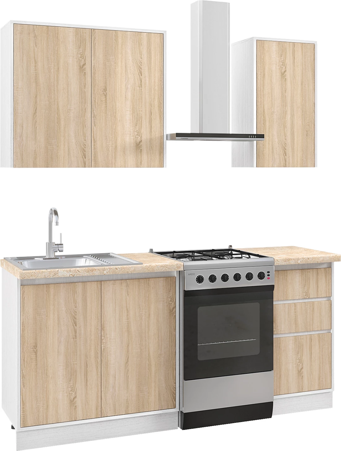 Kuhinjska sestava iz melamina v barvi hrasta Sonoma z bež marmornim pultom 120x47x84,8 cm