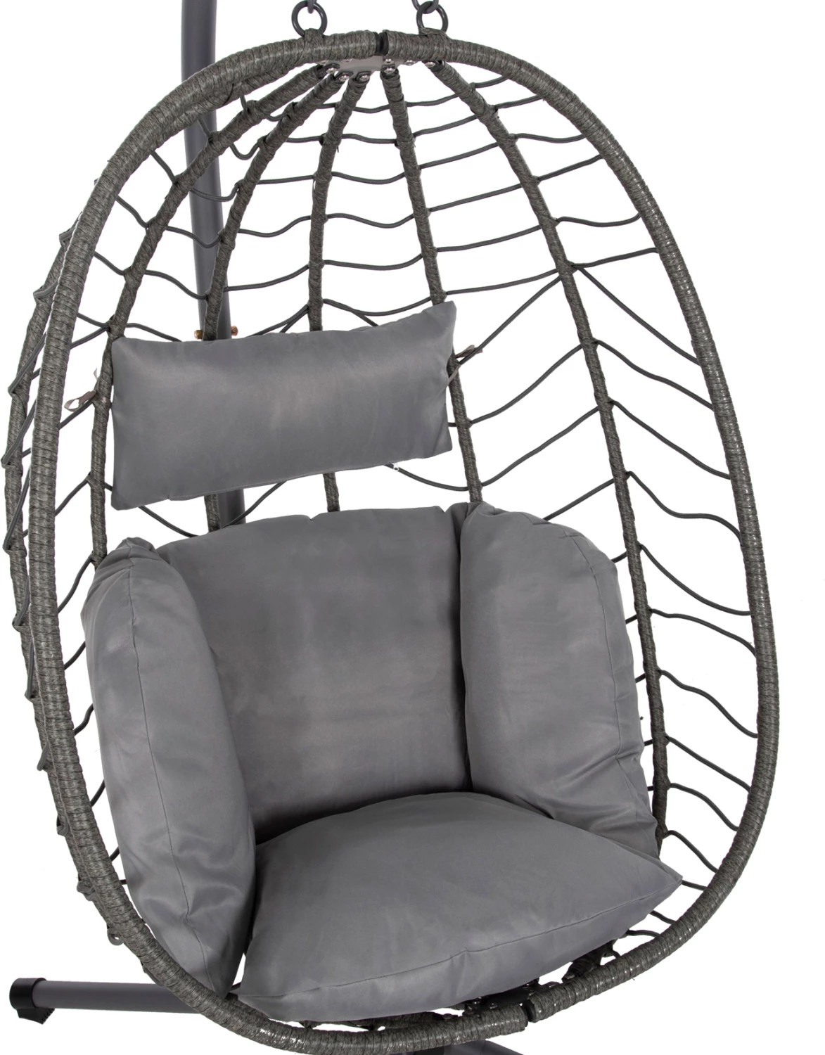 Viseče gnezdo MILLIE FH5997.10 kovinska osnova-sintetični ratan in blazine v sivi barvi 90x75x190Hcm