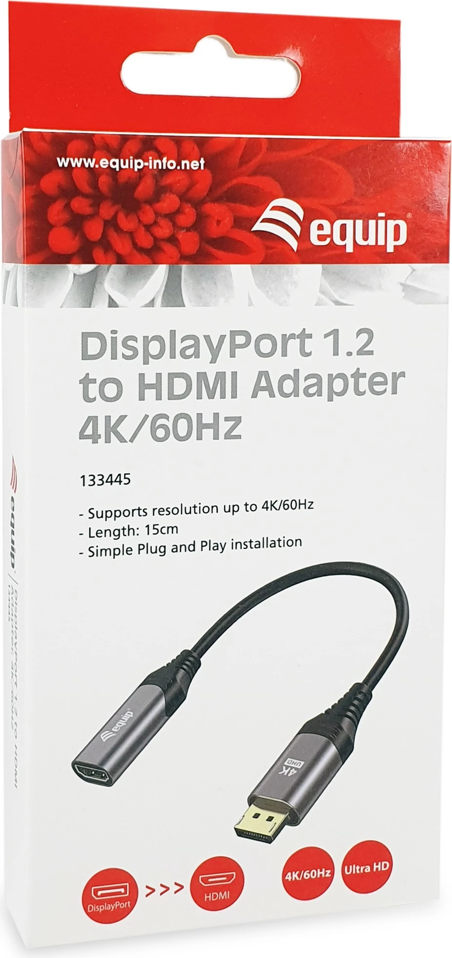 Adapter DisplayPort 1.2 v HDMI Equip, 4K/60Hz, 0,15 m, črn/siv