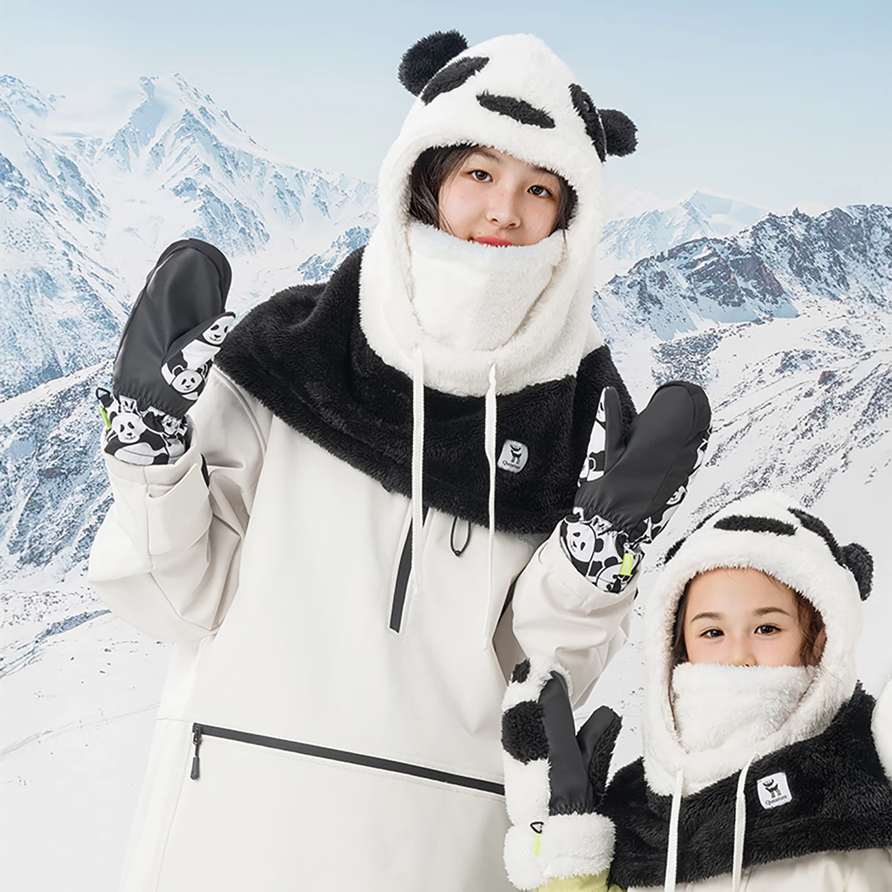 Otroške smučarske rokavice Qunature Panda Heat Transfer, S, črno/belo