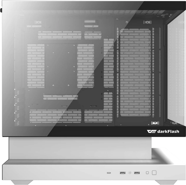 Računalniško ohišje Darkflash F1 midi tower, M-ATX/ITX, 3x HDD + 3x SSD, kaljeno steklo, USB-A 3.0 x2/USB-C, belo, komplet z 6 ARGB ventilatorji