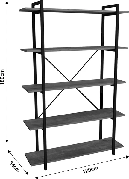 Računalniški regal Reson, melamin hrast-črn kovinski, 120x34x180 cm