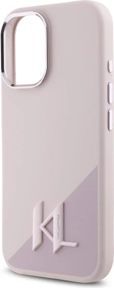 Ovitek iz silikona z metalnimi inicialkami MagSafe za iPhone 16, Karl Lagerfeld, rožnat