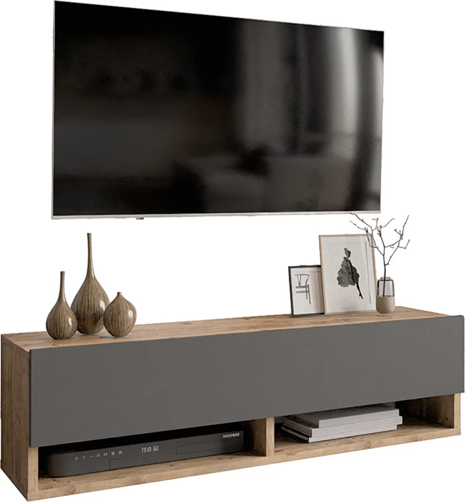 Stenska enota za TV s policami, antracit-hrast, 100x31,5x29 cm Roscoe Pakoworld