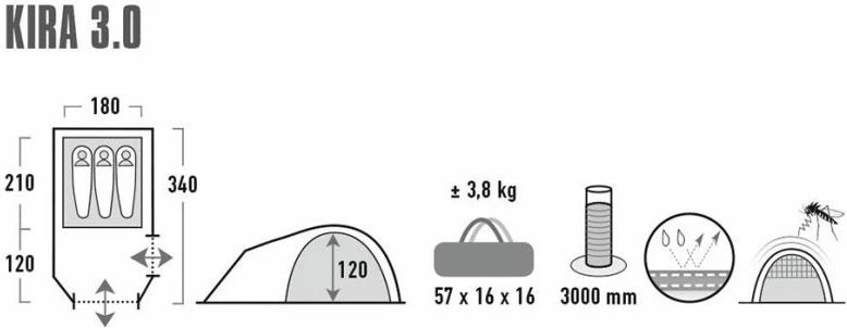 Kamp šotor Kira 3, High Peak, unisex, svetlo siva