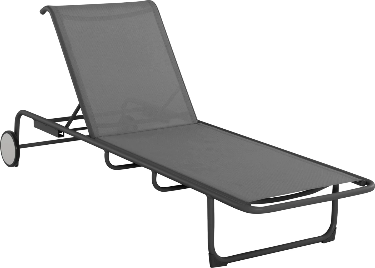 Ležalnik iz aluminija RIBEN s tkanino Teslin in kolesci, siva, 210x78x91 cm