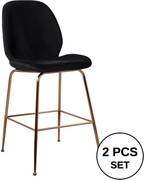 Barski stol Nora črn žamet in zlati kovinski okvir FH8524.04 48x61x103 cm, set 2 kosov