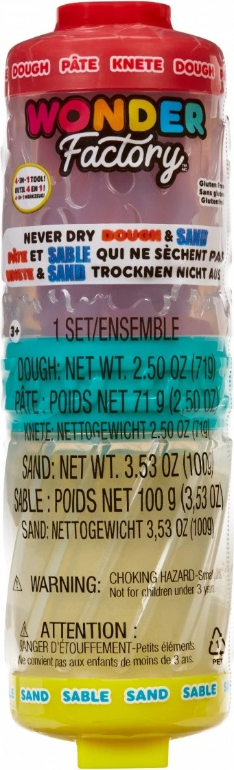 Set modelirne gline in kinetičnega peska Wonder Factory Never Dry, rdeča in rumena