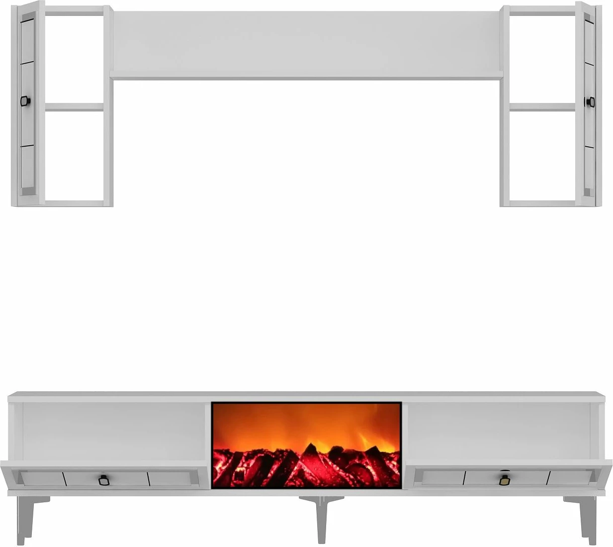 TV enota Skye Decor, kamin Orion - bela, srebrna