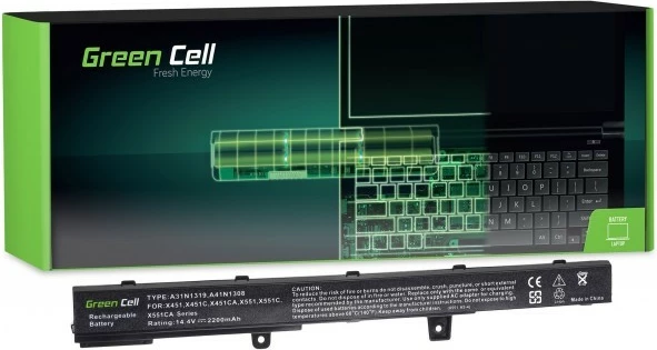Baterija za prenosnik Green Cell AS75 za Asus R508/X551/F551, 2200 mAh, 14,4 V, črna