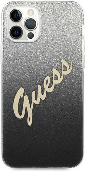 Tekoči sijajni ovitek za iPhone 12 Pro Max 6,7", Guess GUHCP12LPCUGLSBK, črn