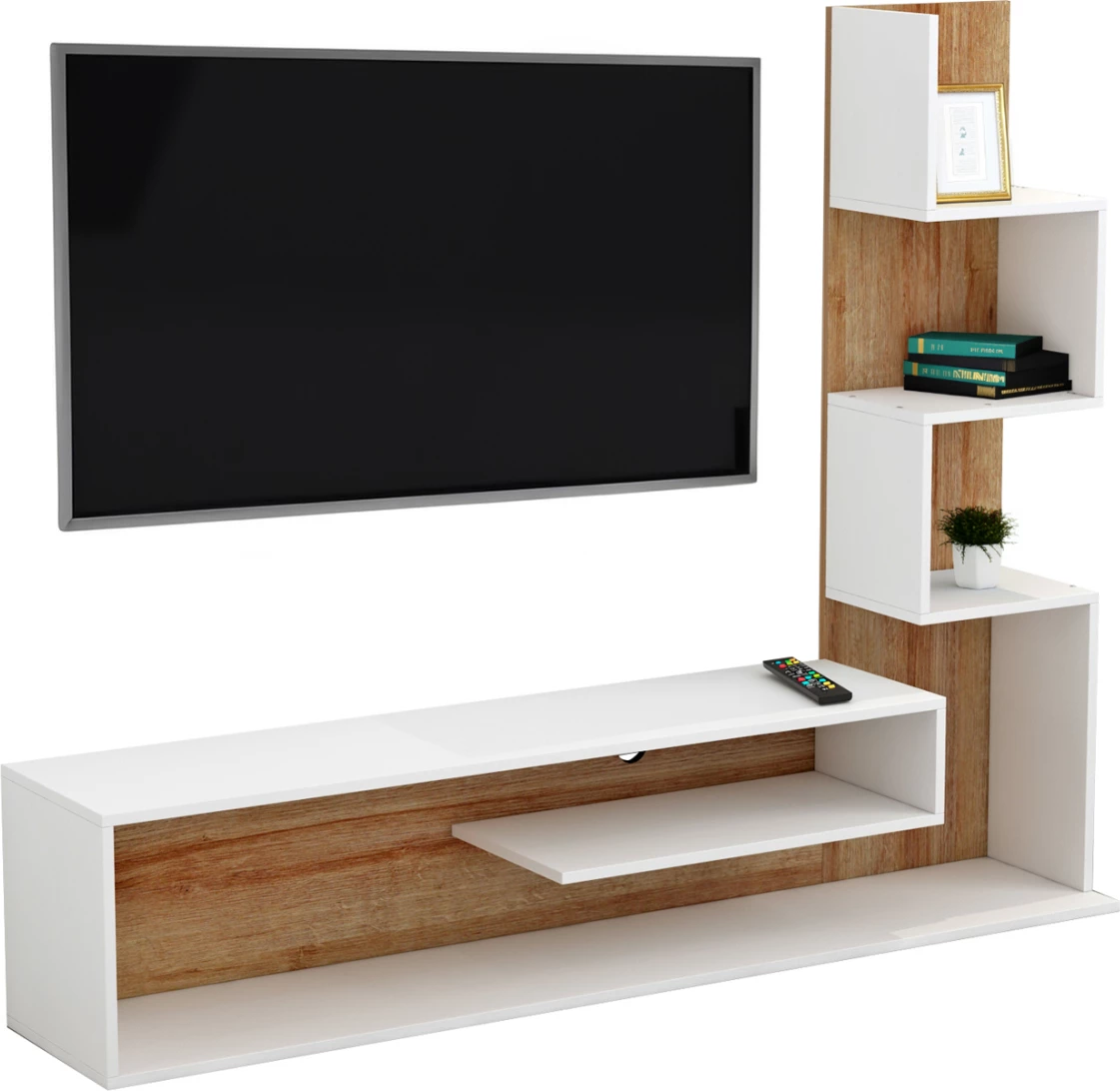 Komplet pohištva za TV EDELIE FH8908.11 iz melamina v beli-naravni barvi 150x29.5x120H cm