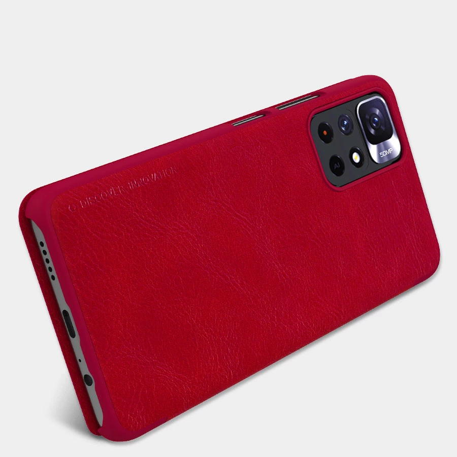 Ovitek za telefon Nillkin Qin Case za Xiaomi Redmi Note 11T 5G / Note 11S 5G / Note 11 5G (China) / Poco M4 Pro 5G, rjav