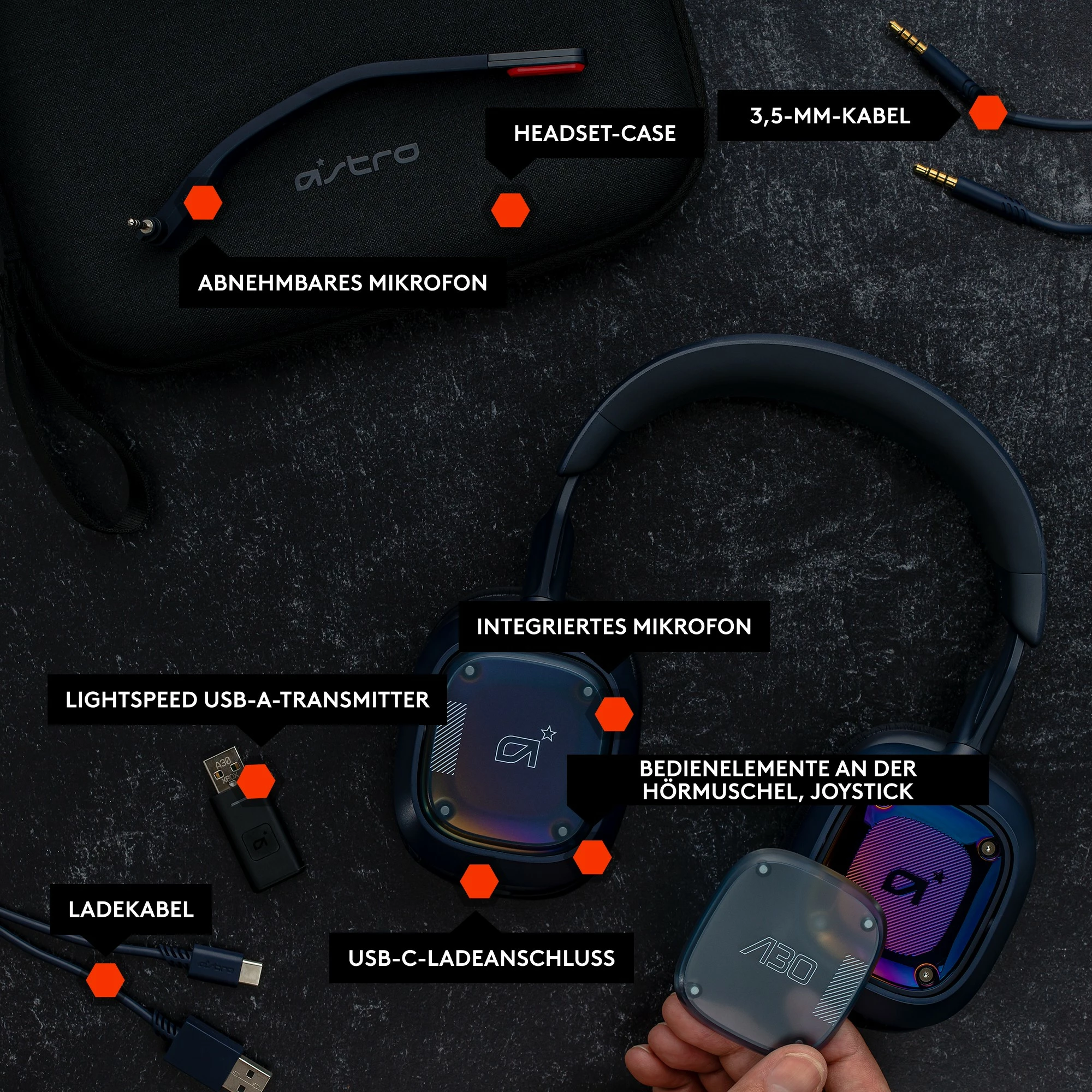 Gaming slušalke ASTRO A30 Logitech, žične in brezžične, 20 - 20000 Hz, 342 g, modre