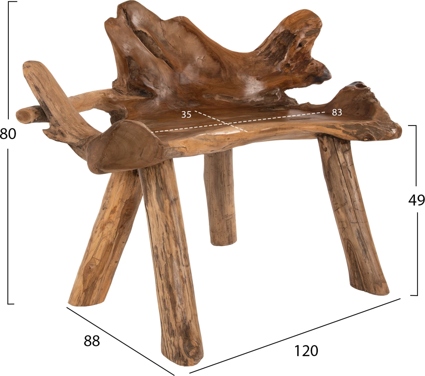 Stol iz tikovega lesa FH9348, naravna barva, 120x88x80 cm