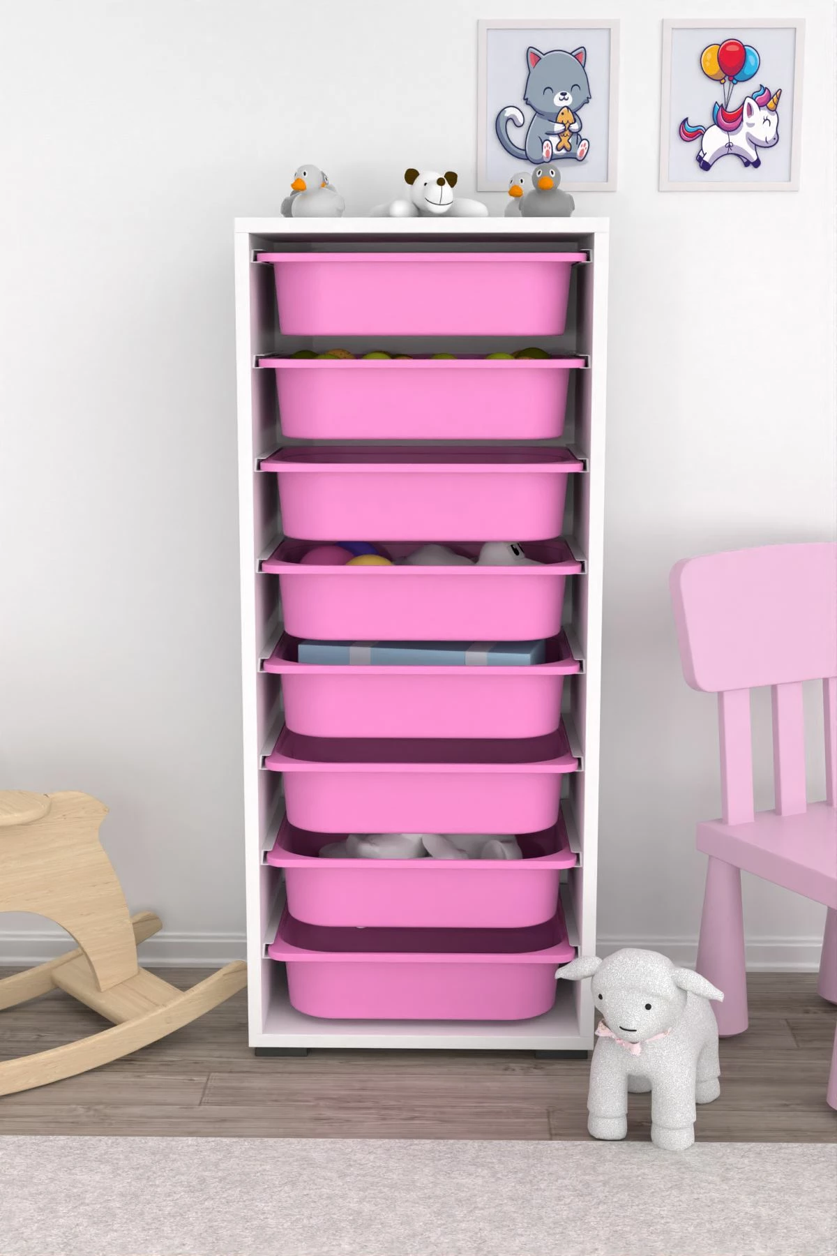 Večnamenska omara Cara 8N, Hanah Home, bela/roza