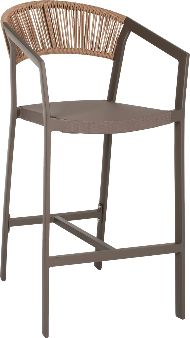 Barski stol aluminij z nasloni za roke v šampanjski barvi iz tekstilena in PE ratana 56x58x105H cm FH5892.23