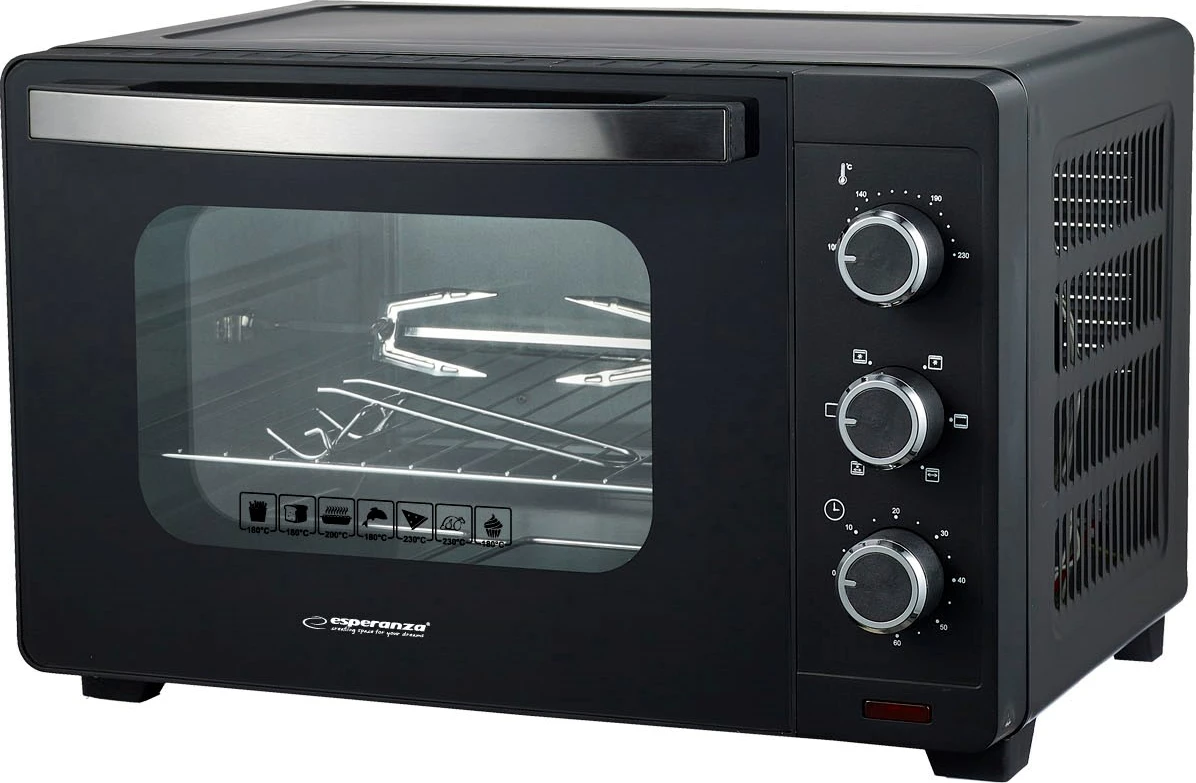 Mini pečica z ventilacijo in vrtljivo palico Esperanza EKO006N, 25 L, 1600 W, črna