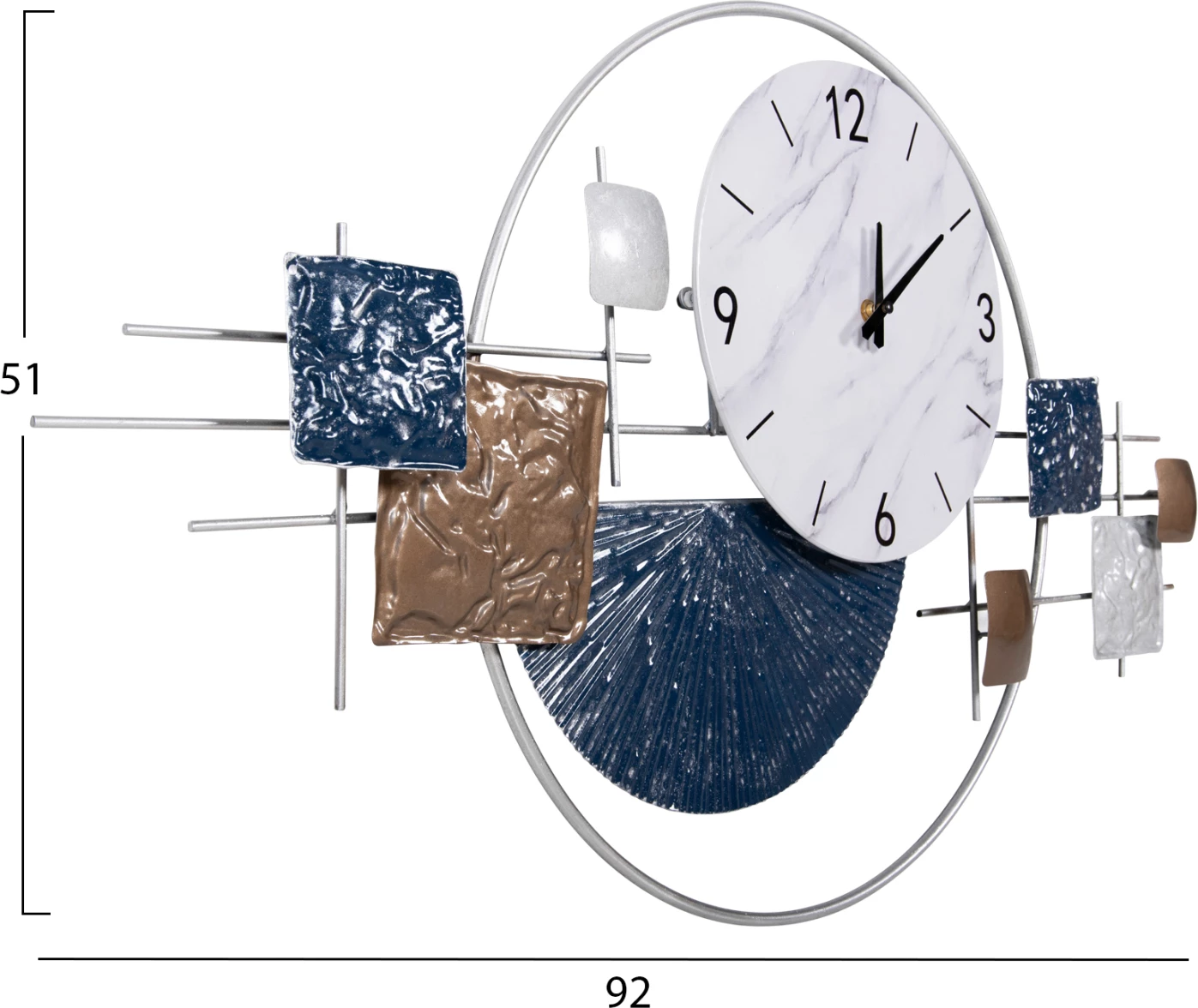 Stenska ura FH4209 kovinska v beli barvi s črnimi kazalci in številkami 92x51Hcm