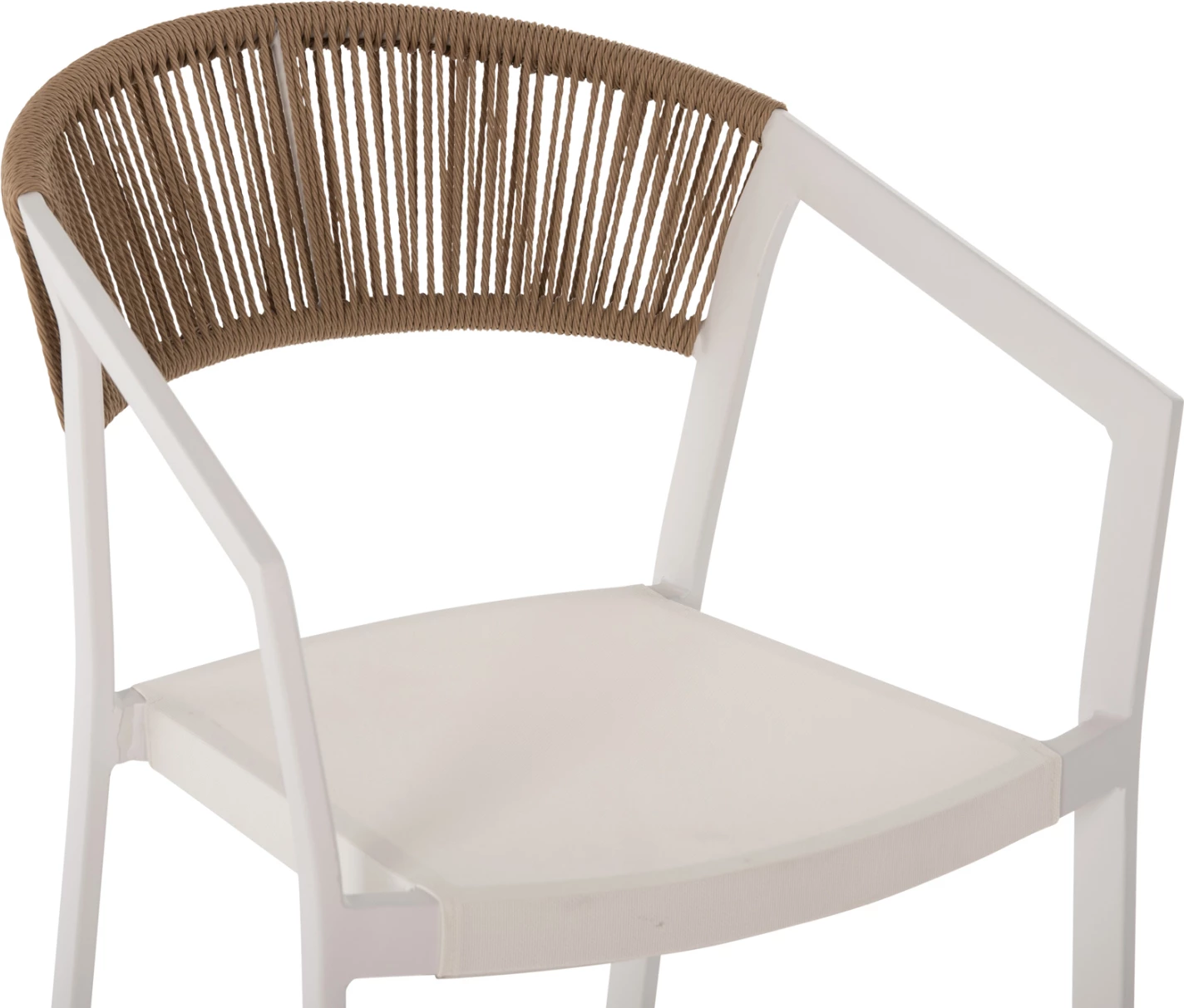 Barski stol iz aluminija bele barve FH5892.12 srednje višine z nasloni za roke - ratan in tekstil 56.5x57x99.5 cm