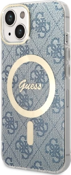 Ovitek za telefon in brezžični polnilec iPhone 14, 6.1" Guess GUBPP14SH4EACSB, 4G Print, MagSafe, moder