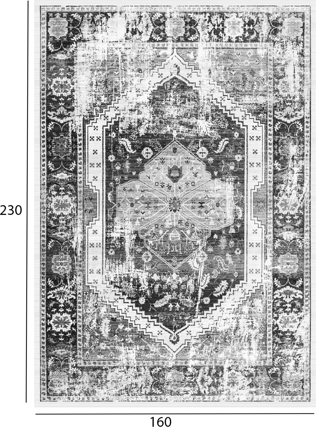 Preproga JOSIANE v sivi-beli barvi, vintage, s cofki, 160x230 cm