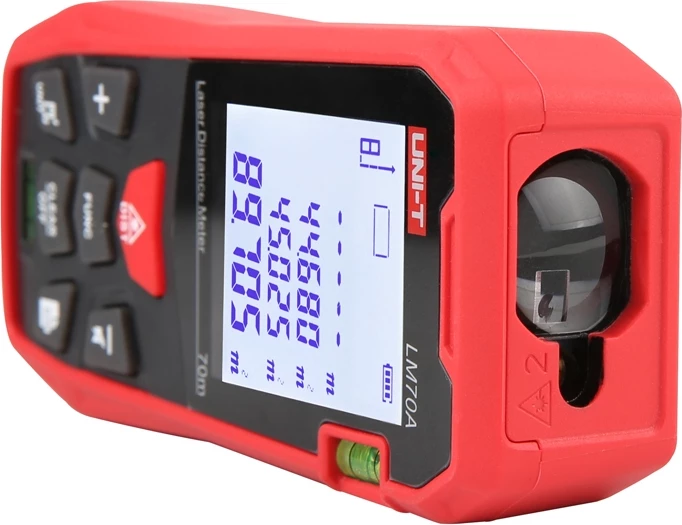 Merilnik razdalje z laserjem UNI-T LM70A, 70 m, natančnost ±2 mm, 2-palčni zaslon, s transportno torbico