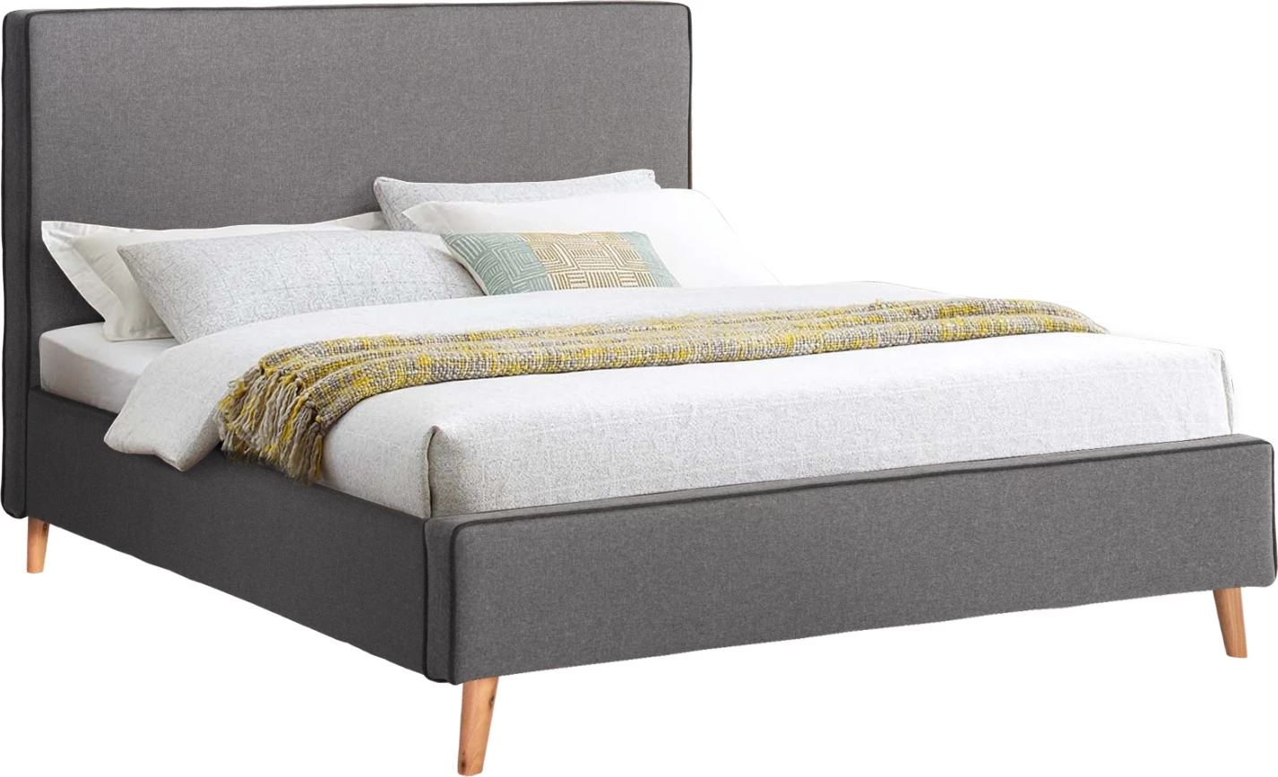 Postelja INDRA FH662.01 iz sive tkanine in temno sive letve za vzmetnico 160x200 cm