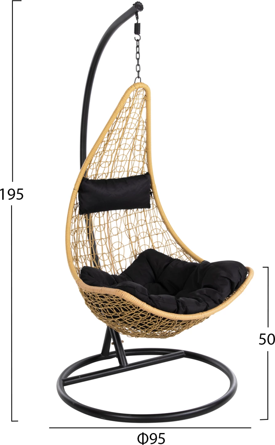 Viseče gnezdo MILLIE FH5996.04 kovinsko črno-sintetični ratan v bež Φ95x195Hcm