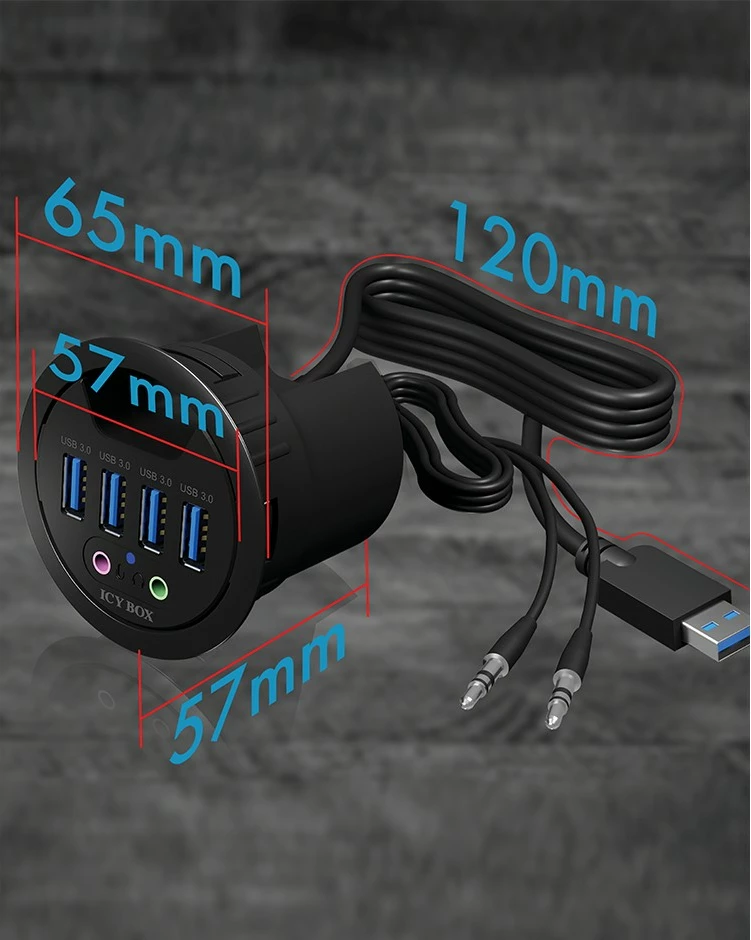 USB hub, 4 porta USB 3.0, audio in/out, plastika, črn - ICY BOX IB-HUB1403A