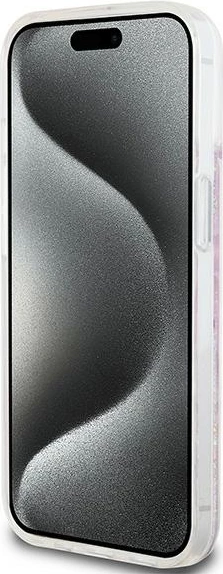 Ovitek za telefon z tekočimi bleščicami, DKNY Liquid Glitter Multilogo, za iPhone 15/14/13, roza