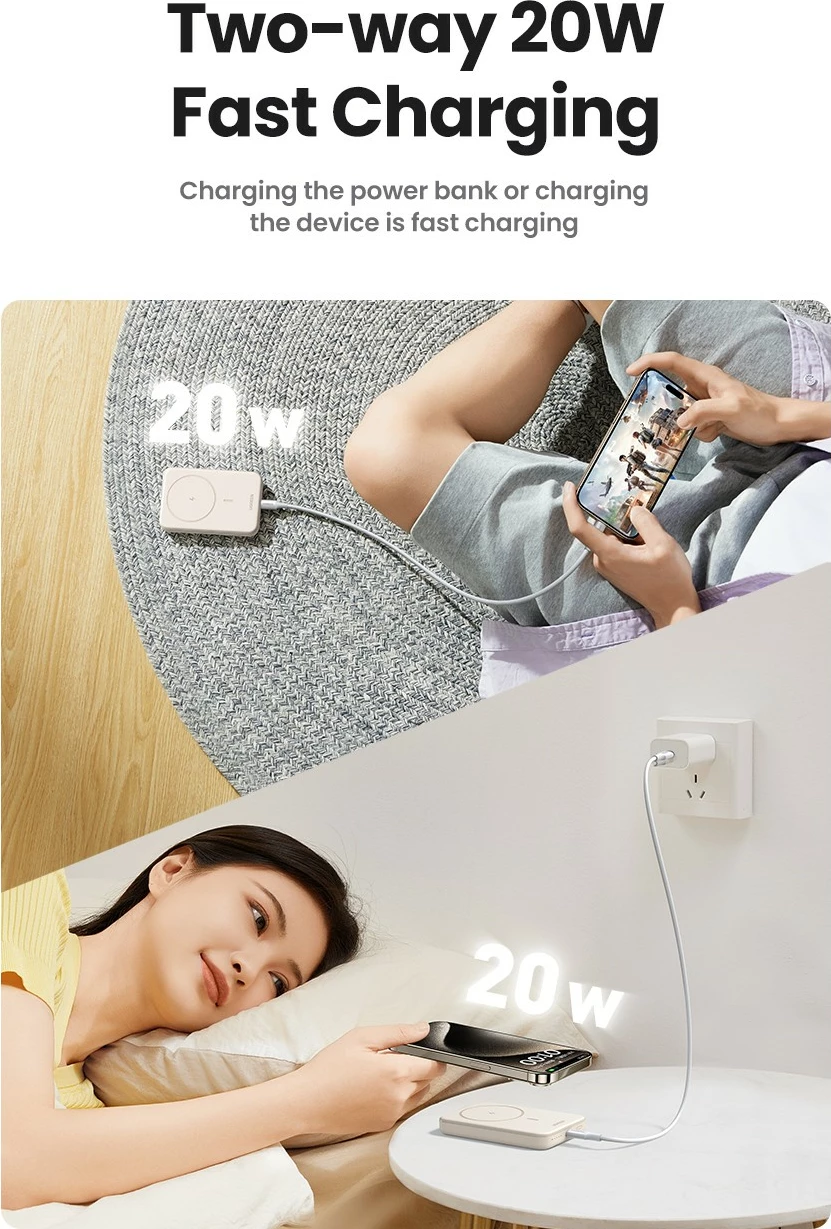 Brezžični polnilnik (powerbank) Ugreen 25208, 10000 mAh, Power Delivery 3.0, bež