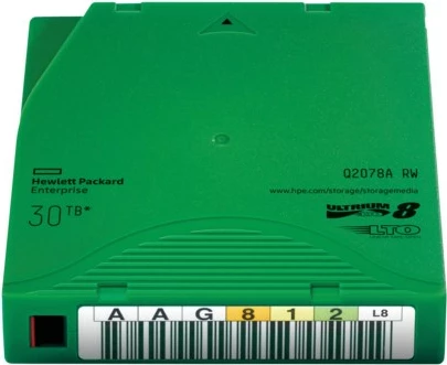 Podatkovna kaseta LTO-8 Ultrium RW, 30 TB (stisnjeno) / 12 TB (neobdelano), Q2078A, HPE, zelena