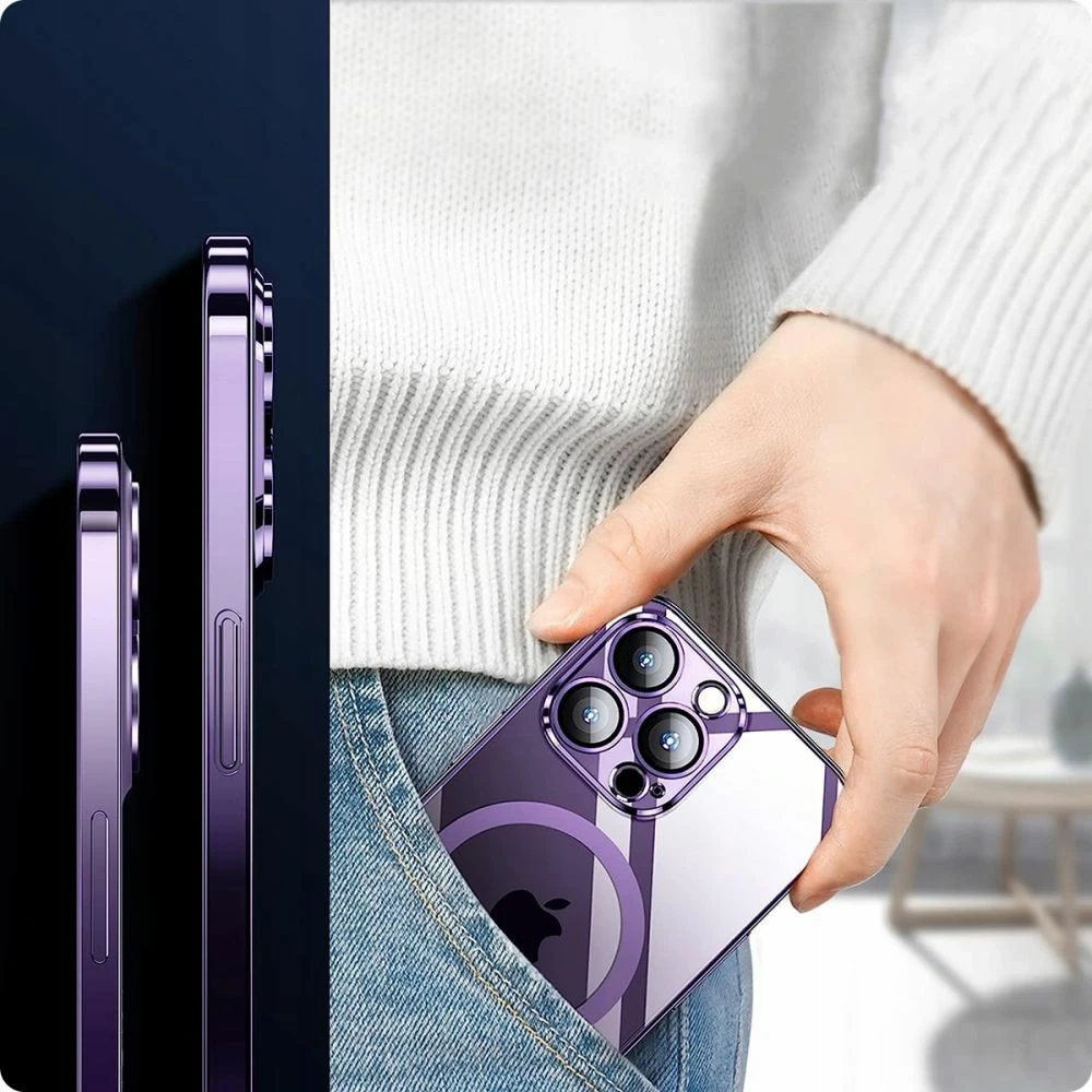 Prozoren ovitek za iPhone 15 Tech-Protect MagShine Line, prozoren/ zlata