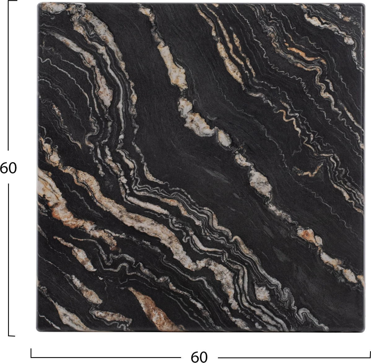 Kvadratna mizna plošča iz Werzalita v črno-zlati barvi marmorja 60x60 cm
