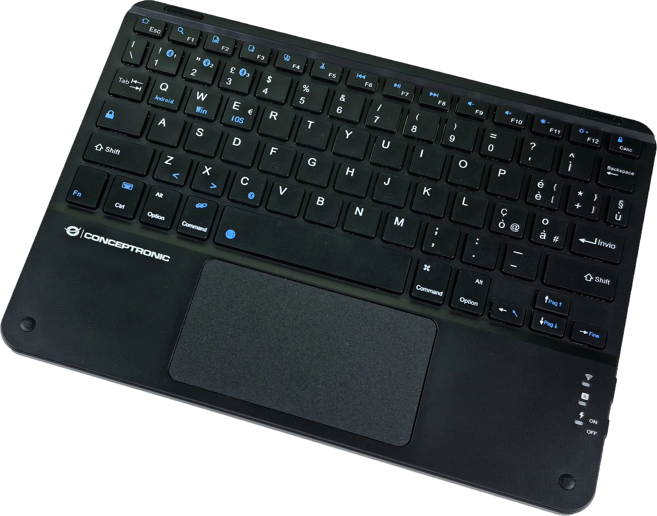 Brezžična tipkovnica QWERTY (italijanski) s touchpadom Conceptronic, črna
