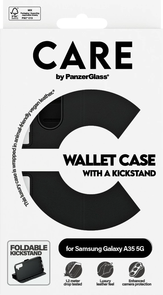 Zaščitni ovitek PanzerGlass CARE Feature Wallet Case za Samsung A35 5G, črn