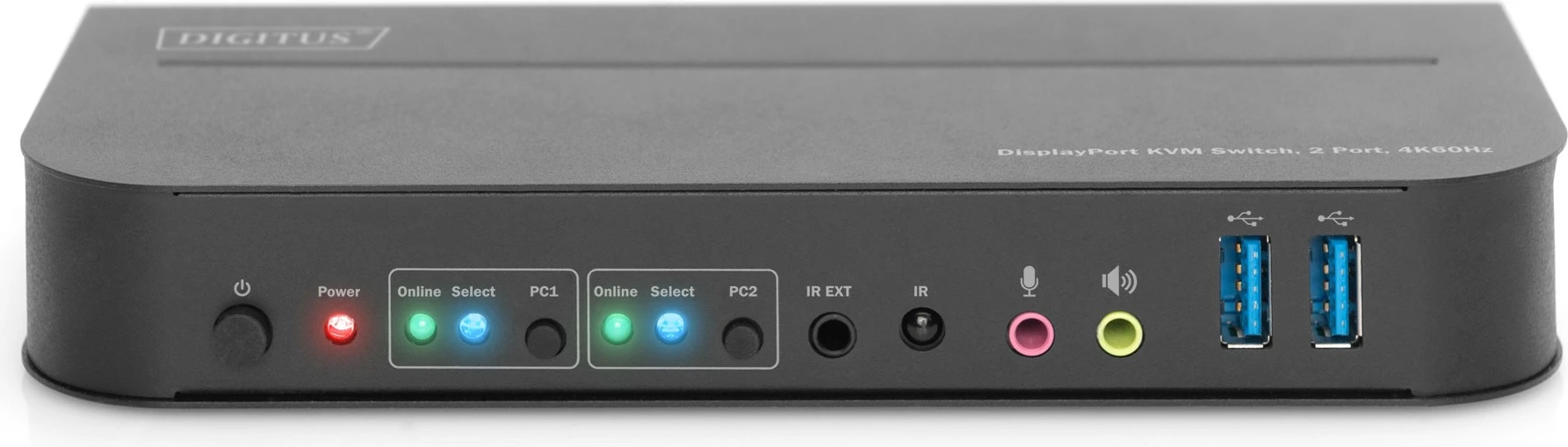 KVM stikalo Digitus DS-12850, 2 vrata, 4K/60Hz, 2x DP v 1x DP/HDMI, črno