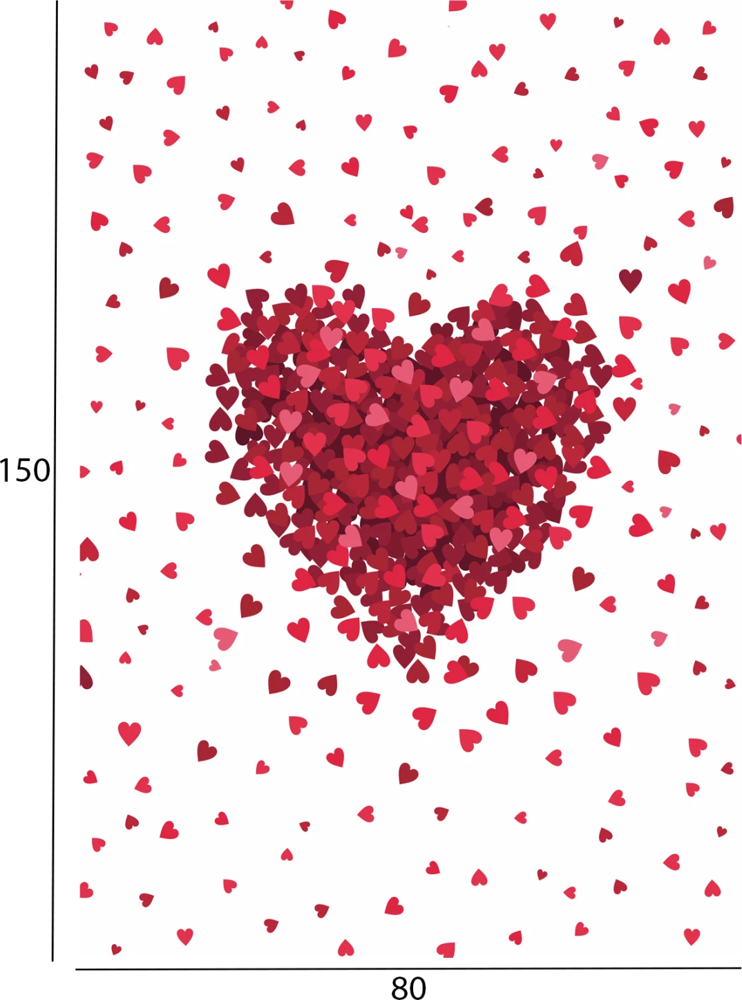 Preproga 80Χ150 cm, bela z rdečimi srčki, s cofki