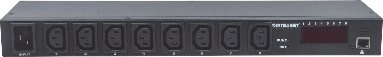 PDU za upravljanje z IP za rack omare Intellinet, črn