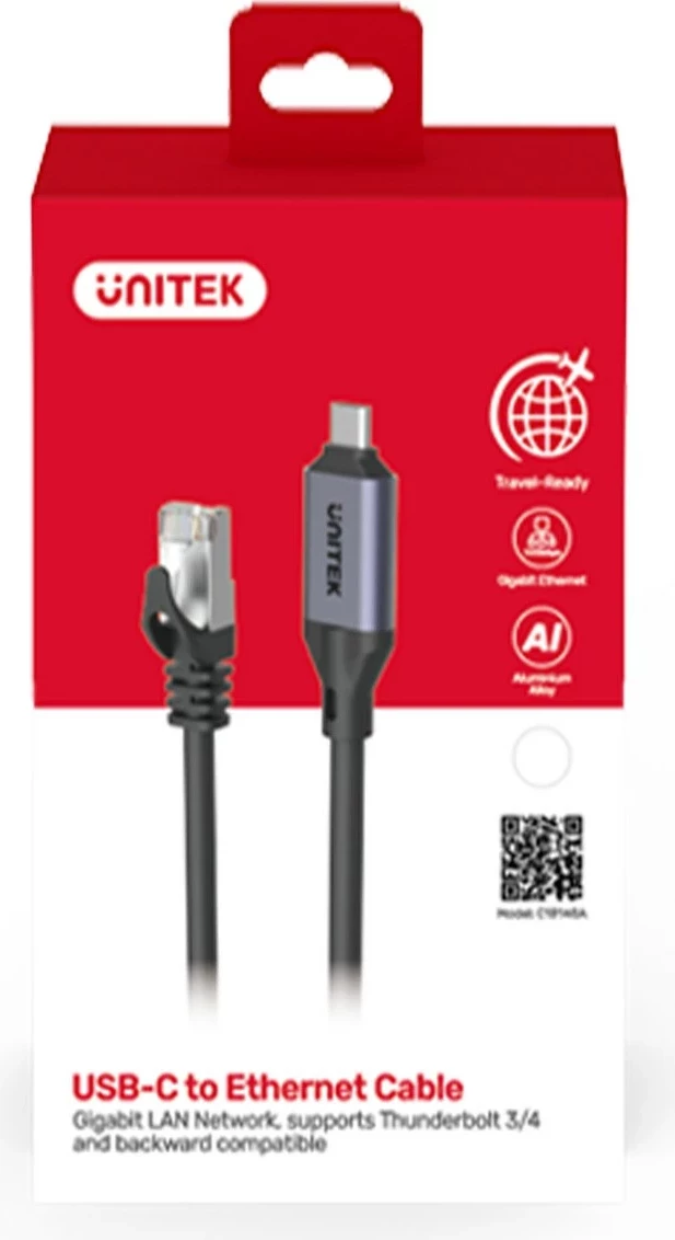 Ethernet kabel USB-C na RJ-45 Unitek, 5 m, črno-srebrn