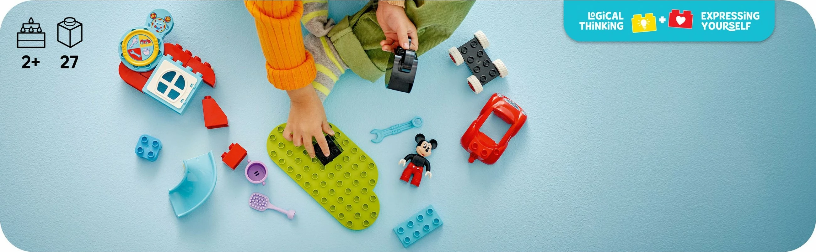 Igralni set Disney Mickey Mouse Clubhouse in avto, LEGO DUPLO, 27 kosov, večbarven